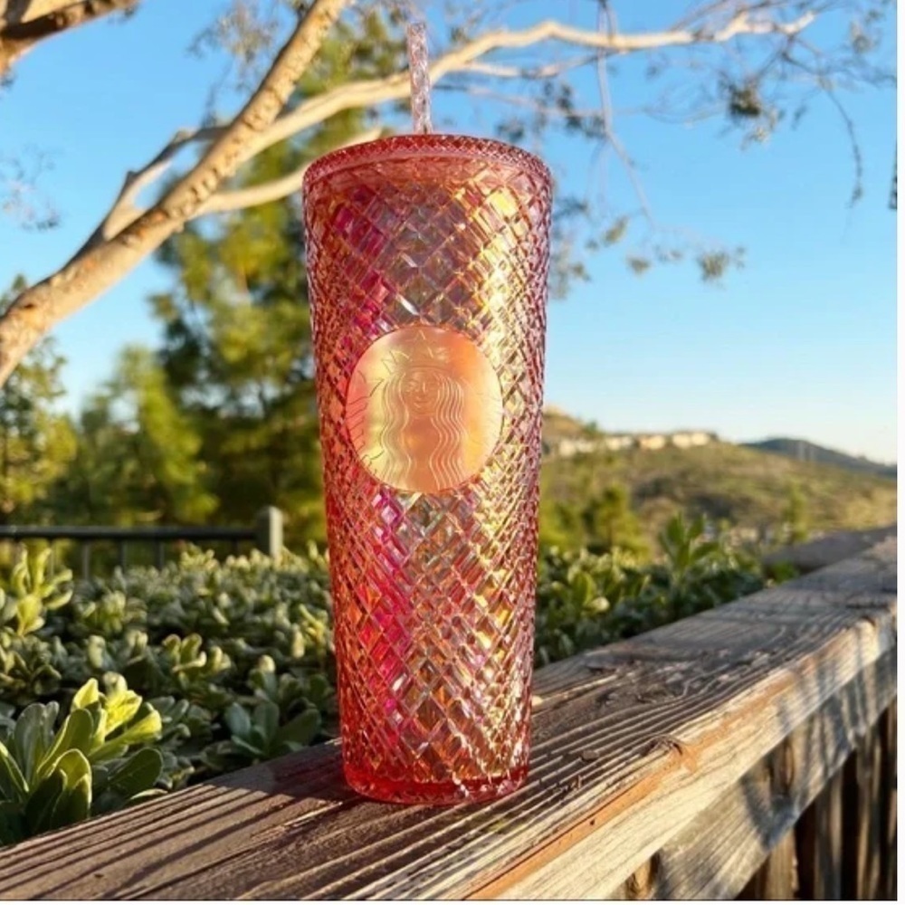 NWT STARBUCKS HOLIDAY BLUSH ROSE GOLD PINK IRIDESCENT JEWELED 24 oz TUMBLER